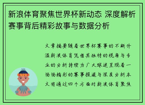 新浪体育聚焦世界杯新动态 深度解析赛事背后精彩故事与数据分析